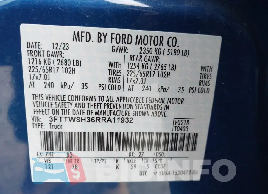 3FTTW8H36RRA11932 Photo# 9