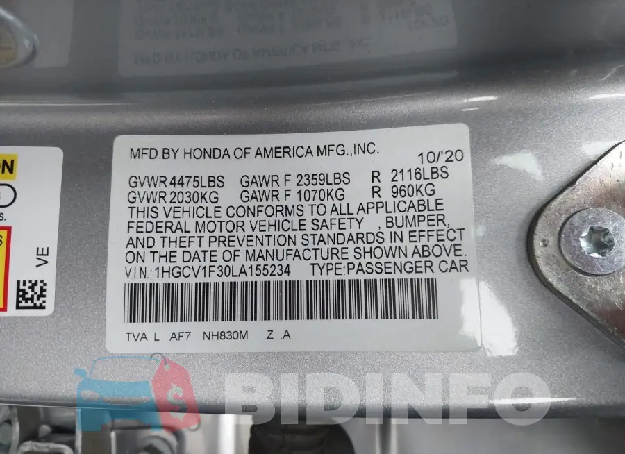 1HGCV1F30LA155234 Photo# 9