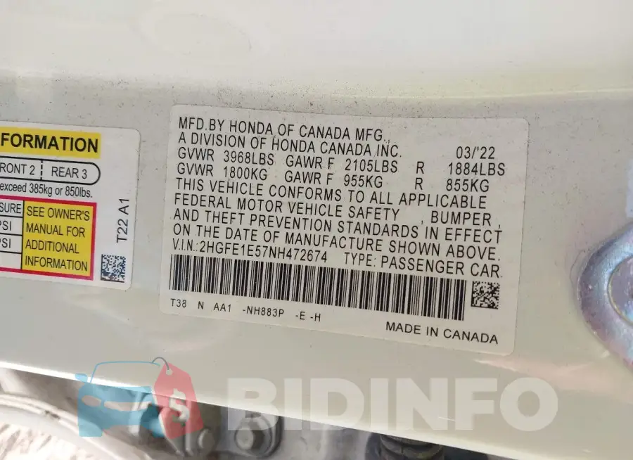 2HGFE1E57NH472674 Photo# 9
