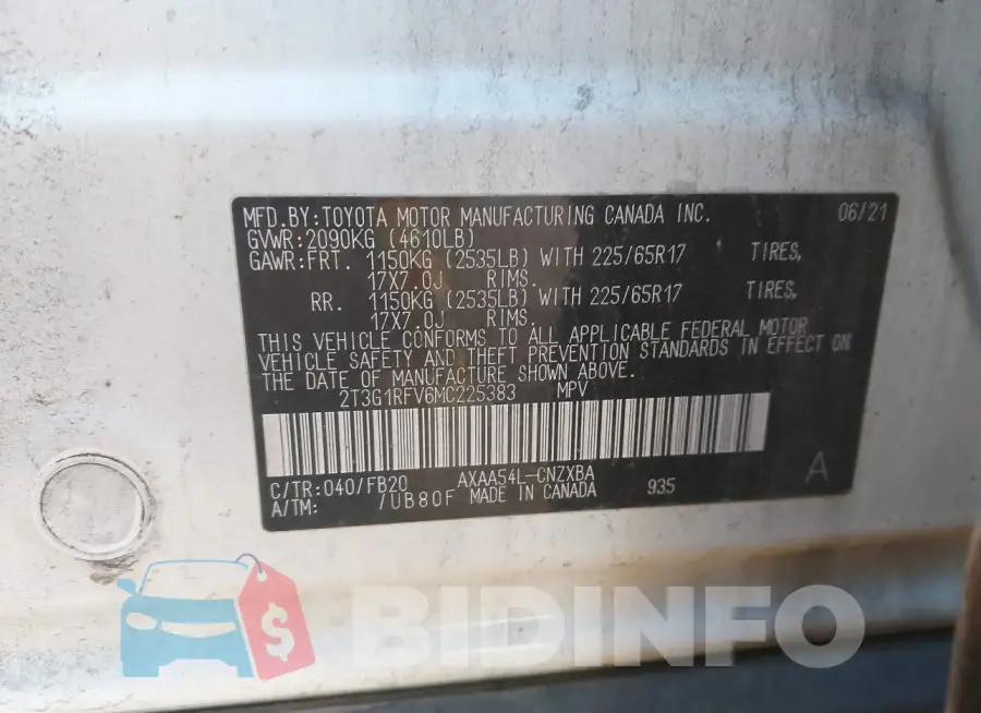 2T3G1RFV6MC225383 Photo# 9