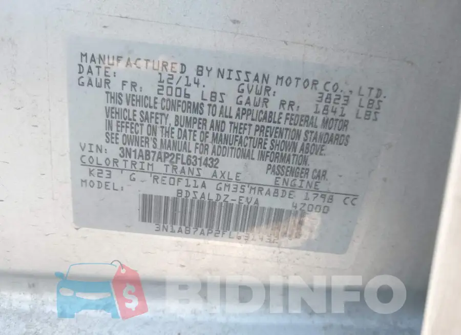 3N1AB7AP2FL631432 Photo# 9