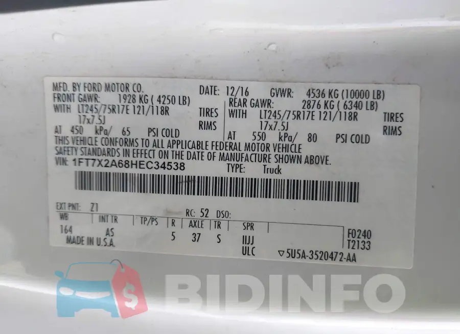 1FT7X2A68HEC34538 Photo# 9