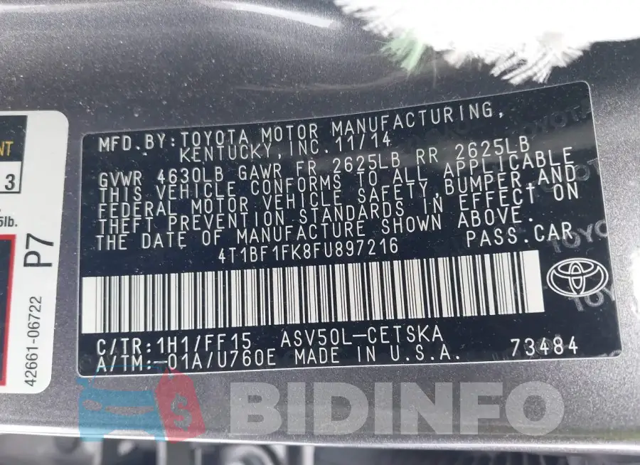 4T1BF1FK8FU897216 Photo# 9