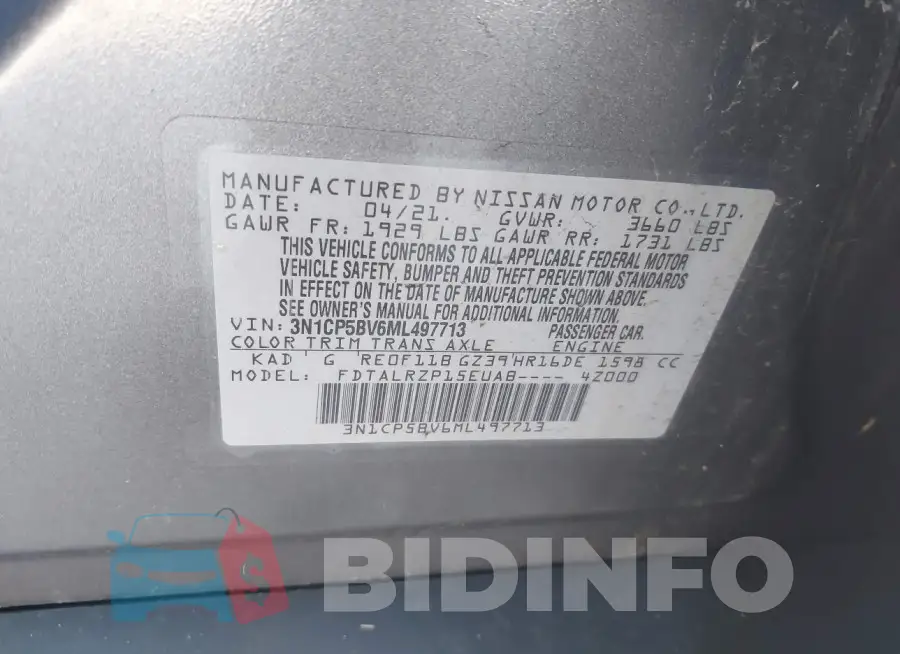 3N1CP5BV6ML497713 Photo# 9
