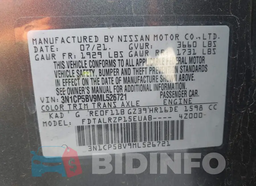 3N1CP5BV9ML526721 Photo# 9