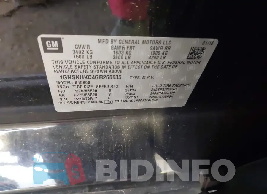 1GNSKHKC4GR260035 Photo# 9