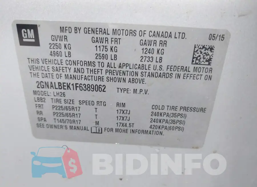 2GNALBEK1F6389062 Photo# 9