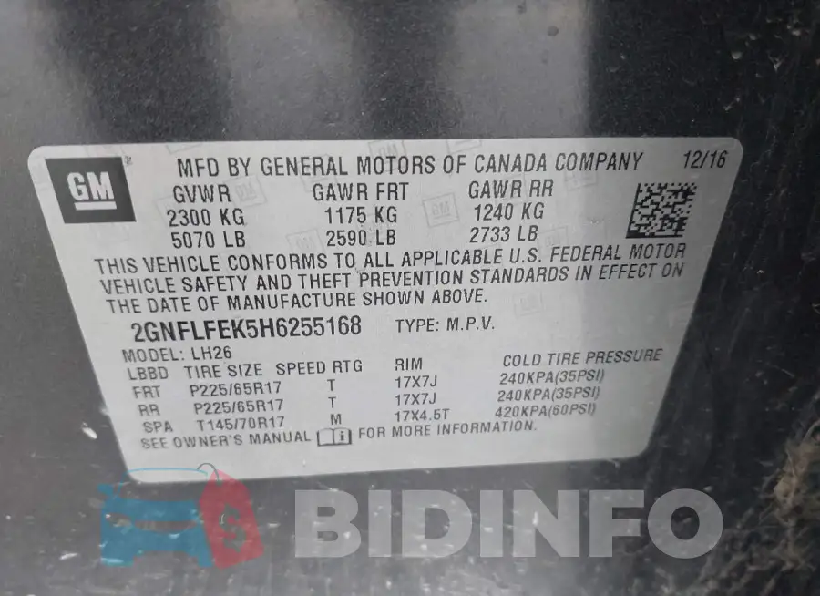 2GNFLFEK5H6255168 Photo# 9