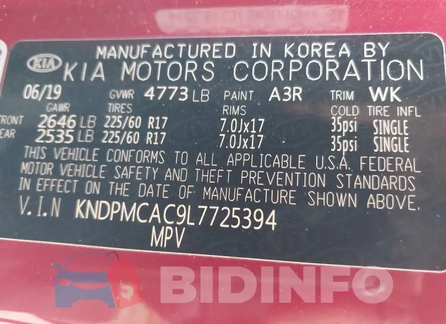 KNDPMCAC9L7725394 Photo# 9