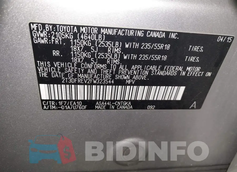 2T3DFREV2FW323544 Photo# 9