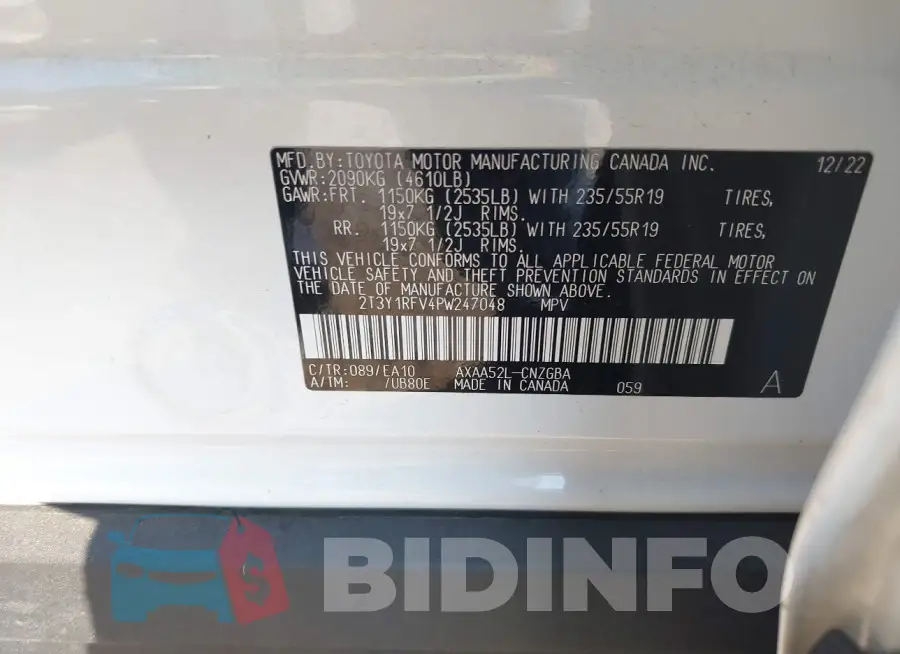 2T3Y1RFV4PW247048 Photo# 9