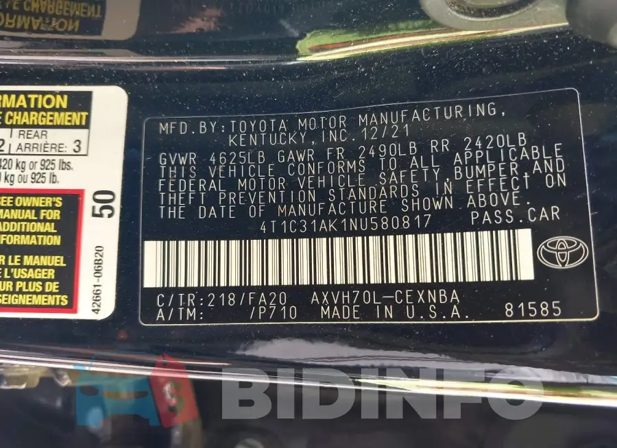 4T1C31AK1NU580817 Photo# 9