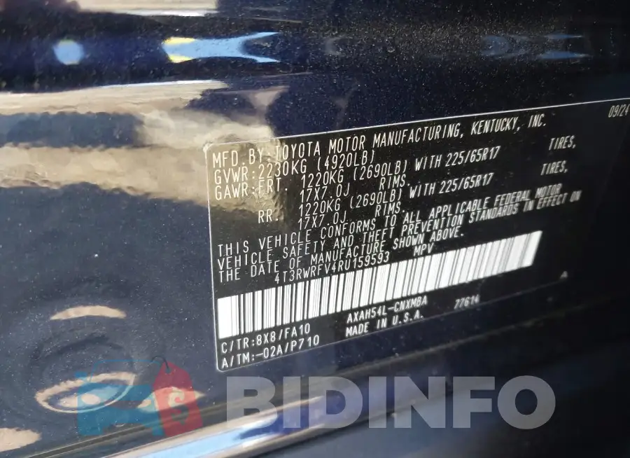 4T3RWRFV4RU159593 Photo# 9