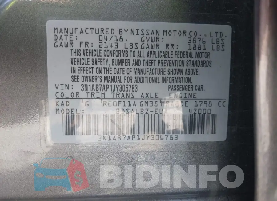 3N1AB7AP1JY306783 Photo# 9