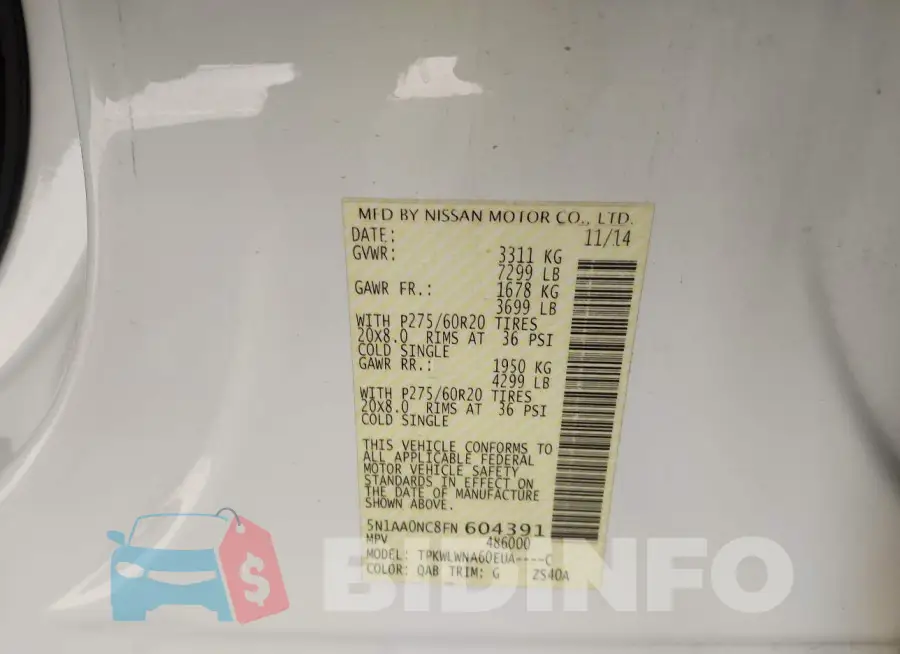5N1AA0NC8FN604391 Photo# 9