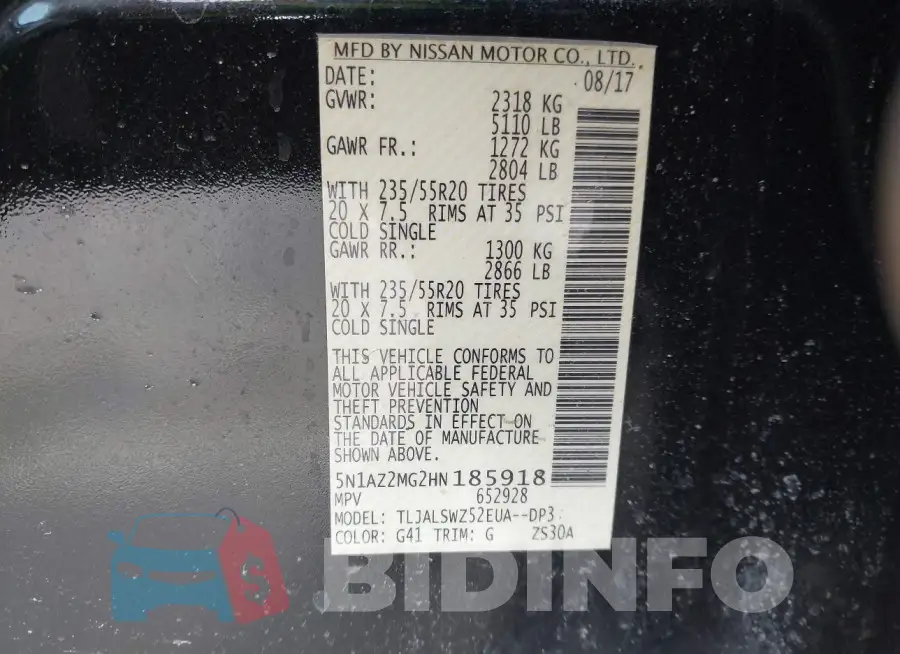 5N1AZ2MG2HN185918 Photo# 9