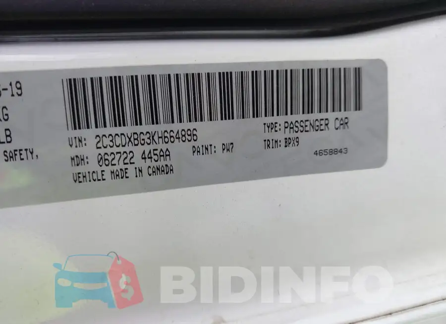 2C3CDXBG3KH664896 Photo# 9