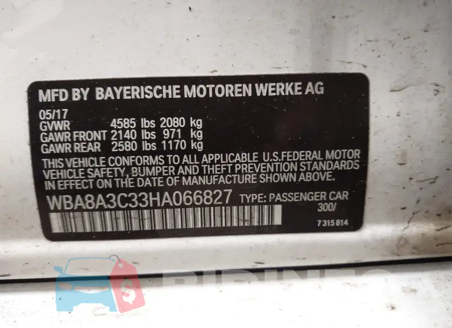 WBA8A3C33HA066827 Photo# 9