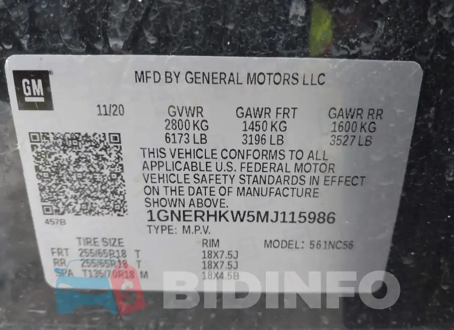 1GNERHKW5MJ115986 Photo# 9