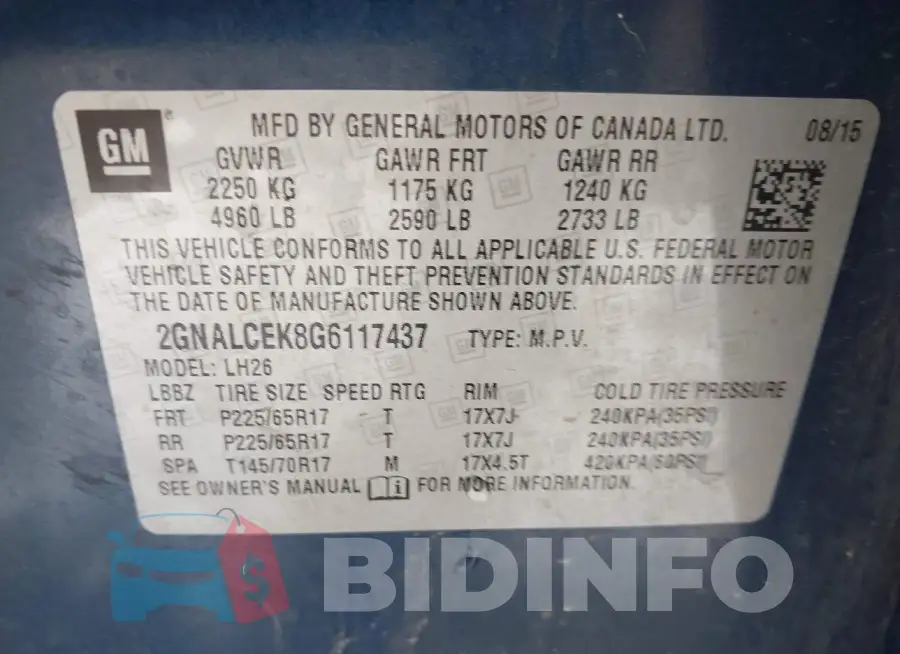 2GNALCEK8G6117437 Photo# 9