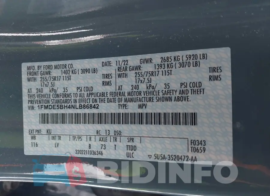 1FMDE5BH4NLB86842 Photo# 9