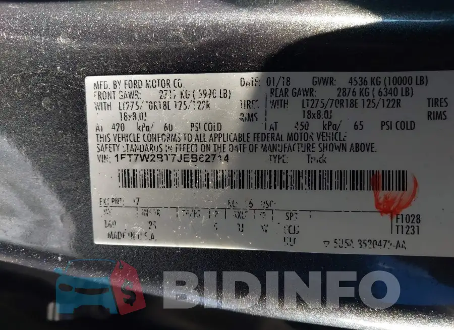 1FT7W2BT7JEB62714 Photo# 9