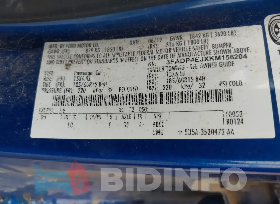 3FADP4EJXKM156204 Photo# 9