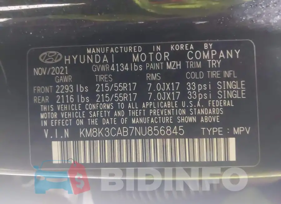 KM8K3CAB7NU856845 Photo# 9