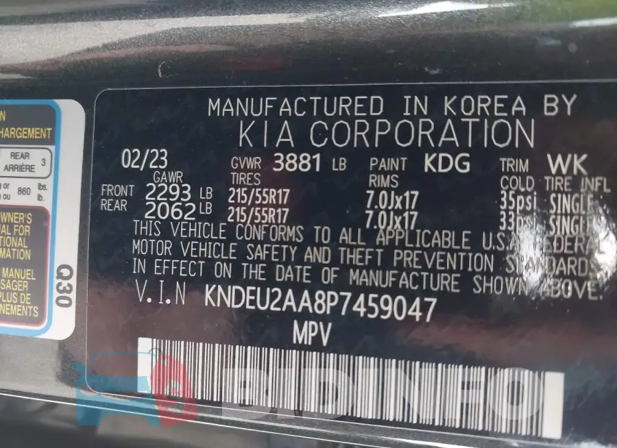 KNDEU2AA8P7459047 Photo# 9