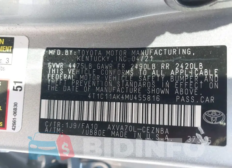4T1C11AK4MU455816 Photo# 9