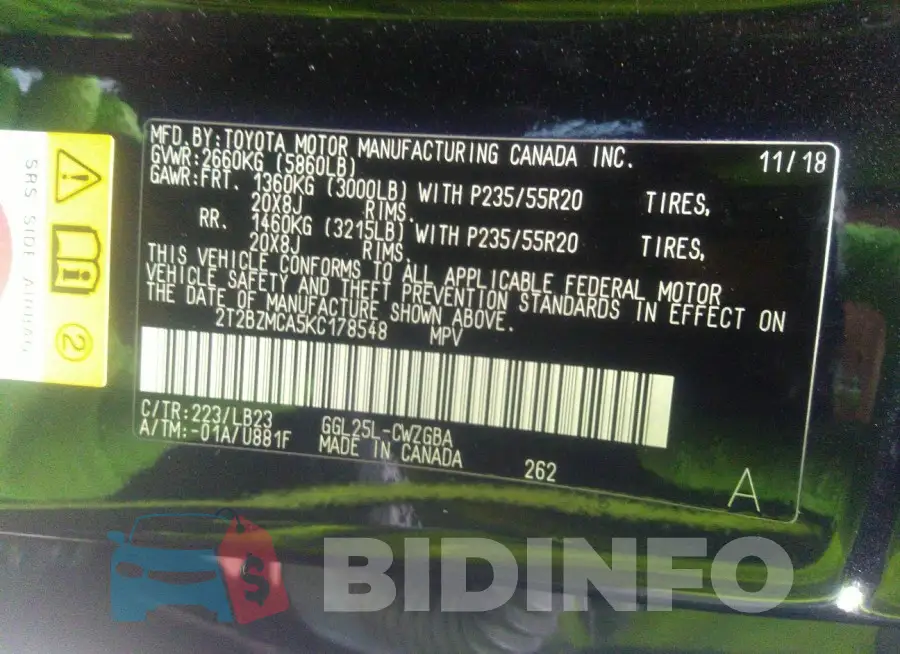 2T2BZMCA5KC178548 Photo# 9