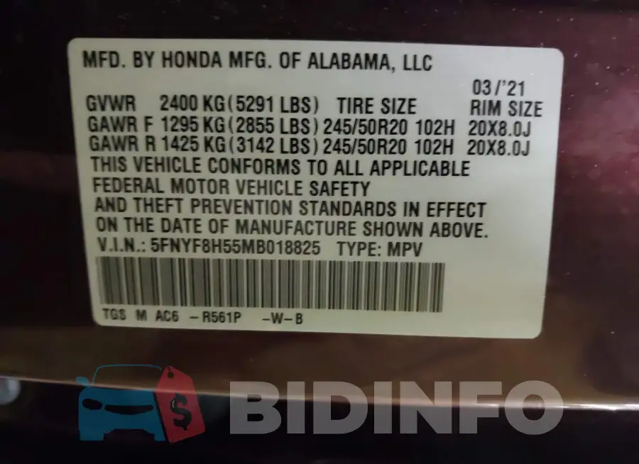 5FNYF8H55MB018825 Photo# 9