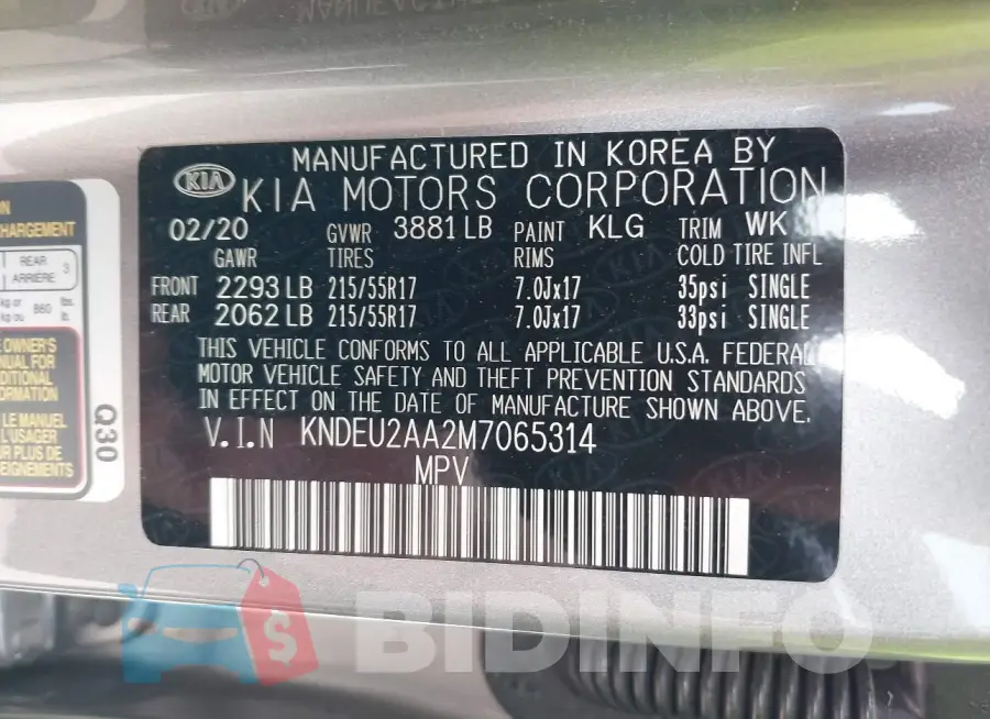KNDEU2AA2M7065314 Photo# 9
