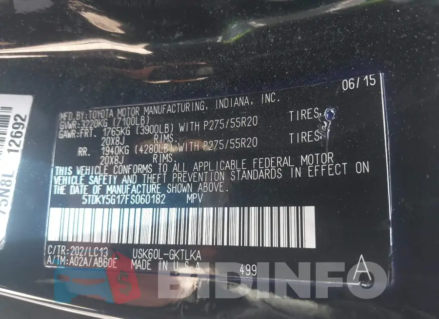 5TDKY5G17FS060182 Photo# 9