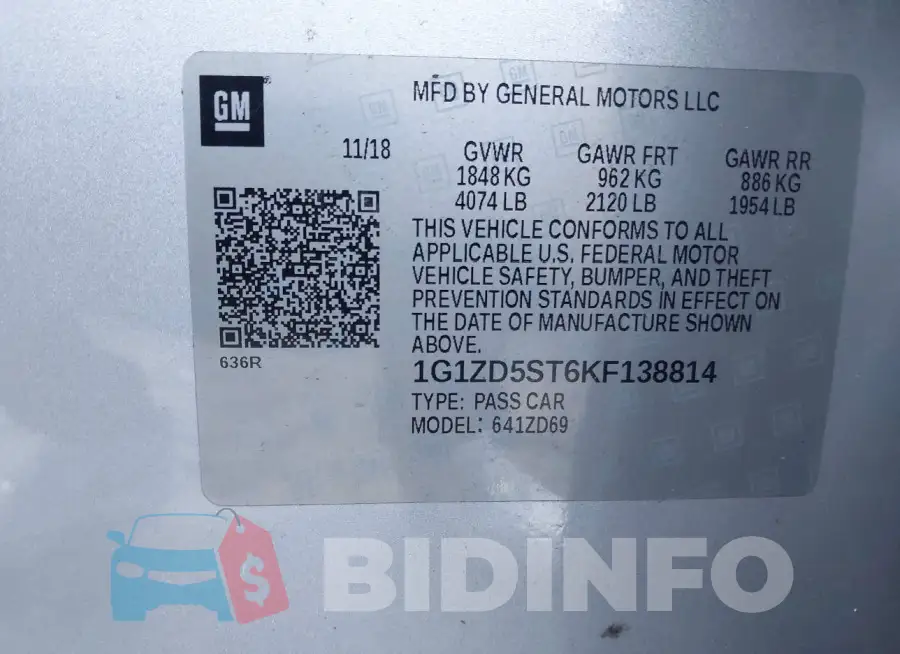 1G1ZD5ST6KF138814 Photo# 9