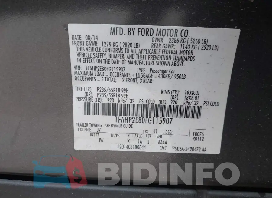 1FAHP2E80FG115907 Photo# 9