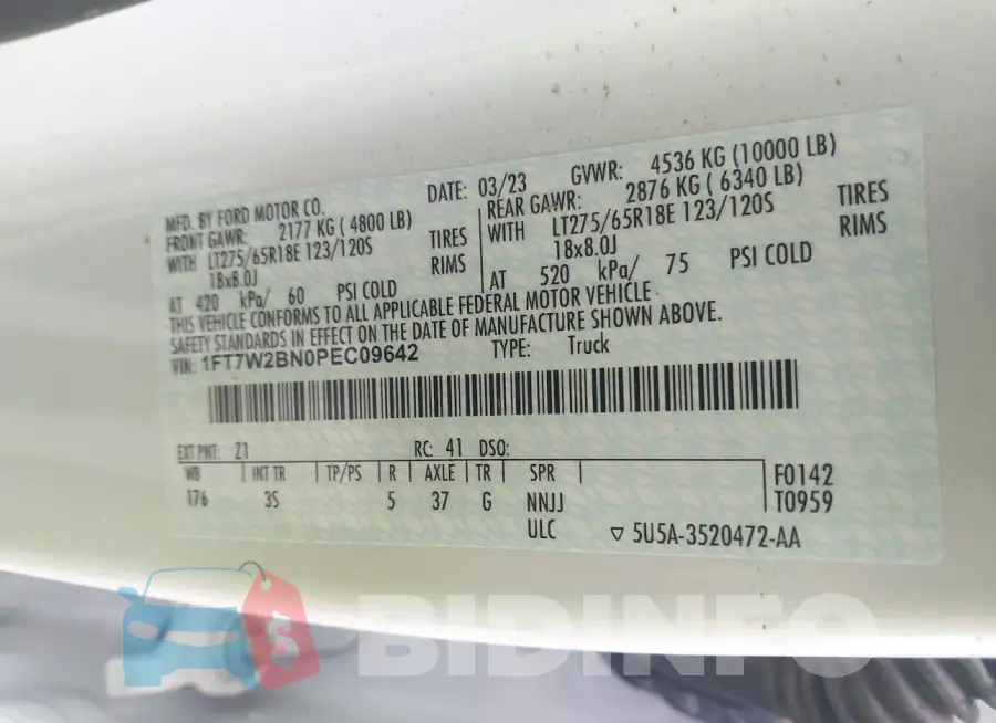 1FT7W2BN0PEC09642 Photo# 9
