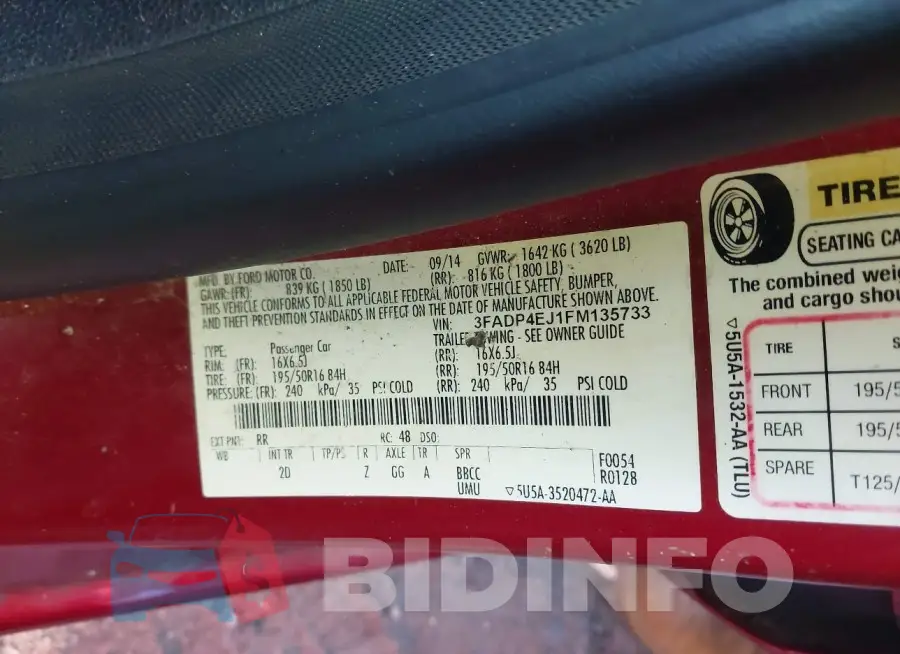 3FADP4EJ1FM135733 Photo# 9