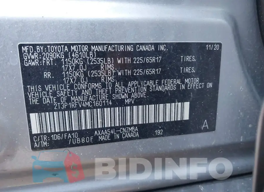 2T3P1RFV4MC160114 Photo# 9