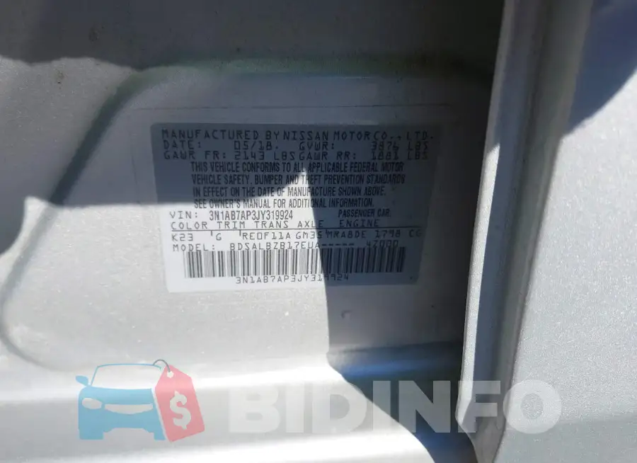 3N1AB7AP3JY319924 Photo# 9