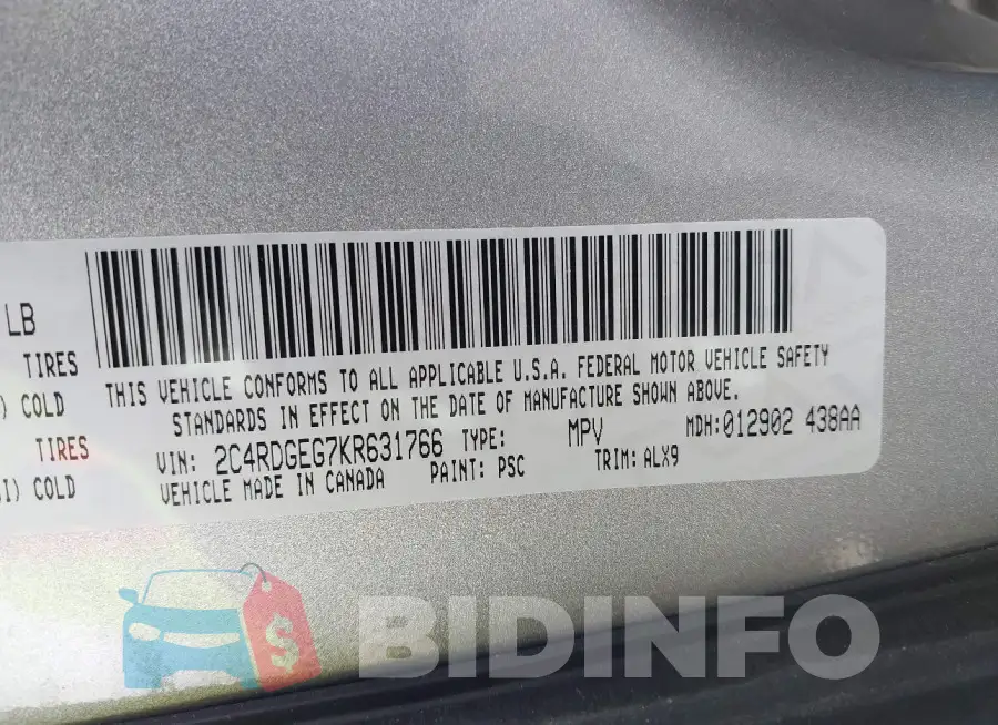 2C4RDGEG7KR631766 Photo# 9