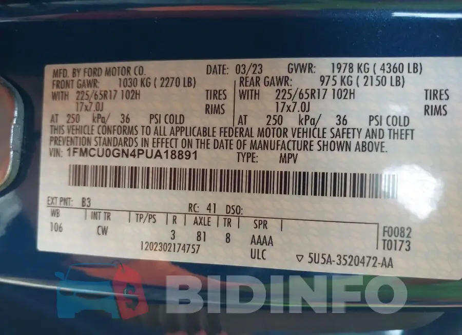 1FMCU0GN4PUA18891 Photo# 9