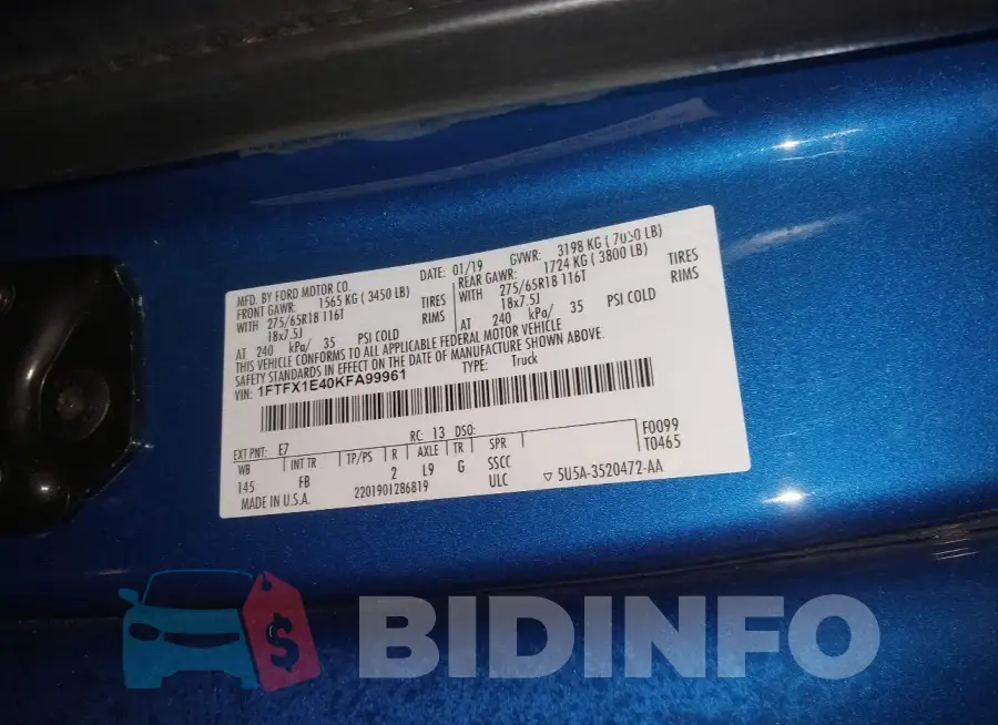 1FTFX1E40KFA99961 Photo# 9
