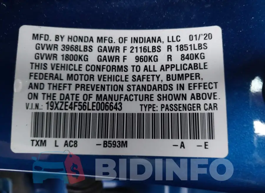 19XZE4F56LE006643 Photo# 9