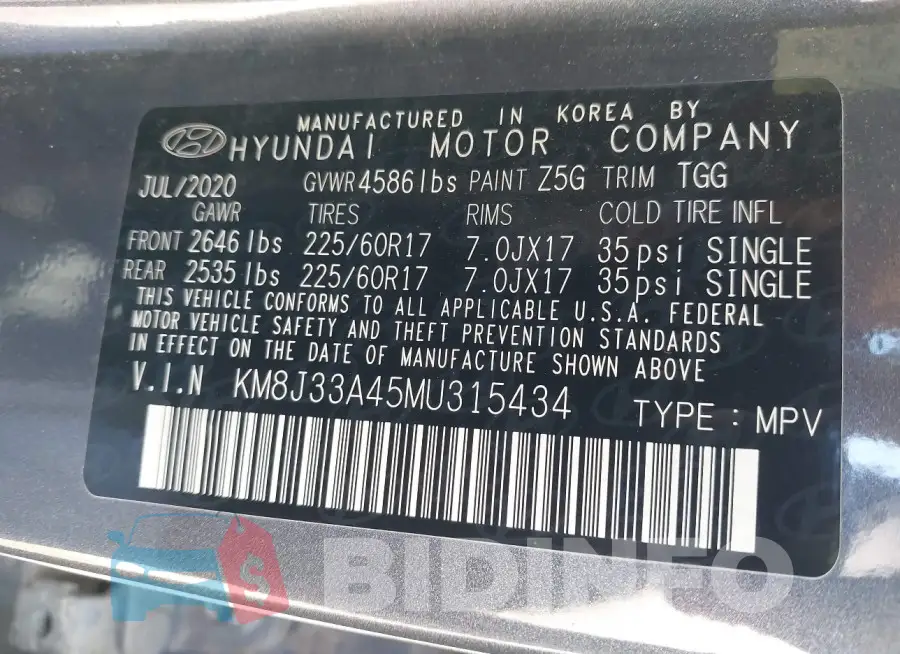 KM8J33A45MU315434 Photo# 9