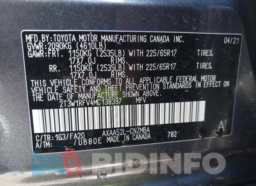 2T3W1RFV4MC138397 Photo# 9