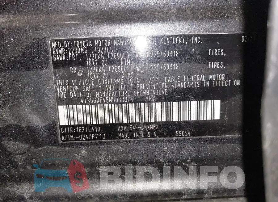4T3B6RFV5MU033074 Photo# 9