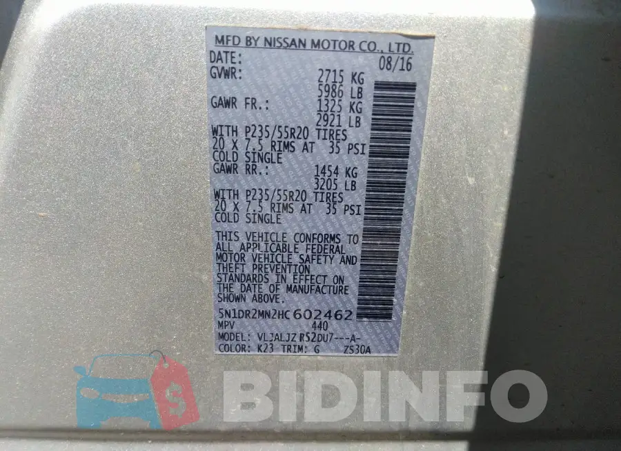 5N1DR2MN2HC602462 Photo# 9