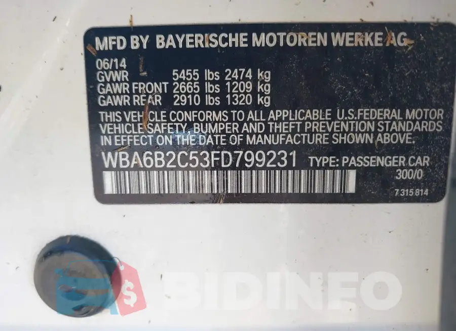 WBA6B2C53FD799231 Photo# 9