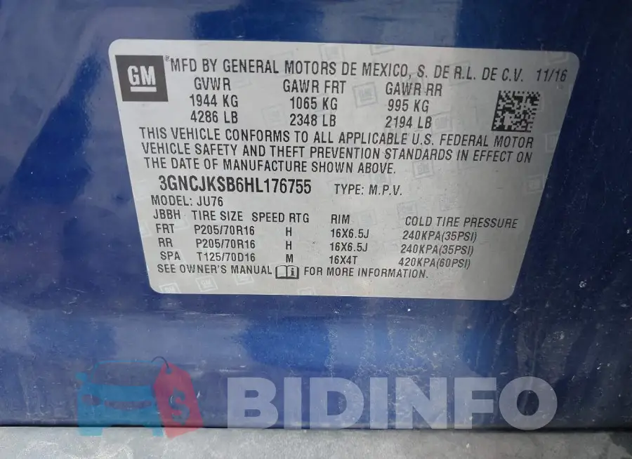 3GNCJKSB6HL176755 Photo# 9